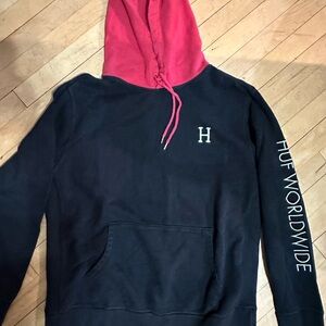 HUF Black Hoodie with Red Hood